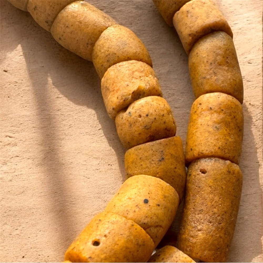 Vintage African Powdered Glass Trade Bead Strand Mustard Yellow - 70 Beads - Picture 4 of 4